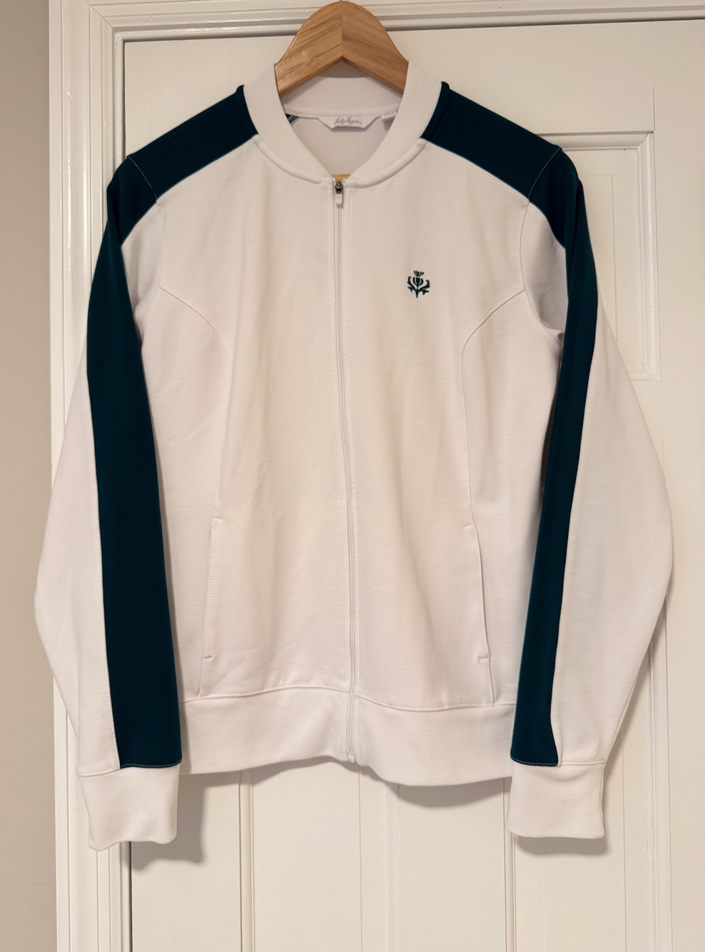 Lady Hagen Women Small Full Zip Golf Track Jacket White Green Stripe Preppy Chic